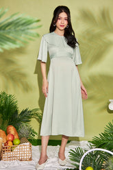 Flowy A-Line Silk Midi Dress with Cape Collar Detail